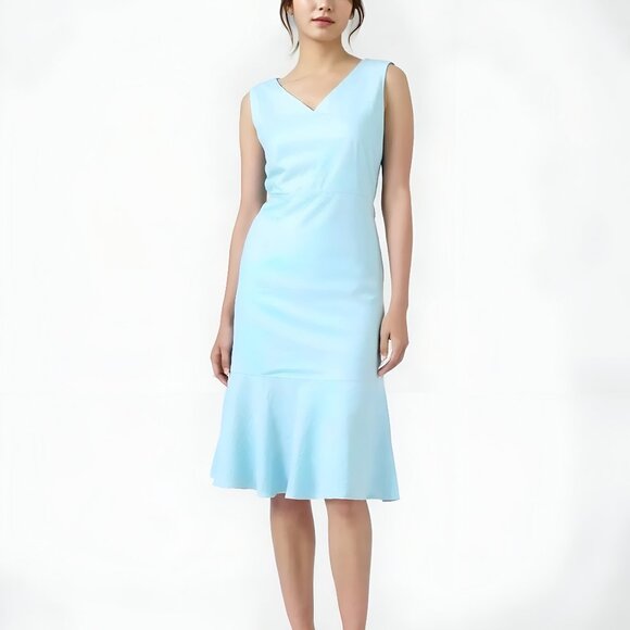 NWT Ann Taylor LOFT Baby Blue Aqua Minimalist Trumpet Fit Flare Sheath Dress S 4 - Picture 1 of 5